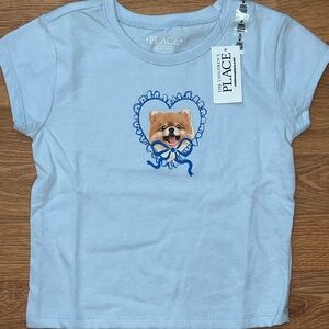 The Children's Place Light Blue Tee with Pomeranian Heart Graphic